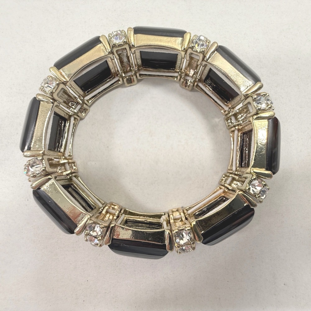 Chunky Stretch Bracelet Women Black Gold Tone Rhinestone Bold Statement Jewelry - Picture 8 of 11